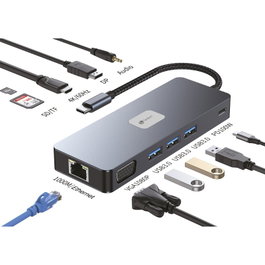 Leotec Docking Station 11 en 1 Plus USB-C PD100 3xUSB 3.2 HDMI VGA Gigabit LAN Lector SD microSD